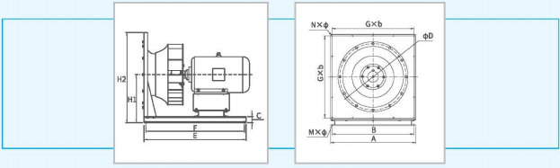 CHR無(wú)蝸殼離心通風(fēng)機(jī)外觀尺寸1 CHR無(wú)蝸殼離心通風(fēng)機(jī)外觀尺寸1