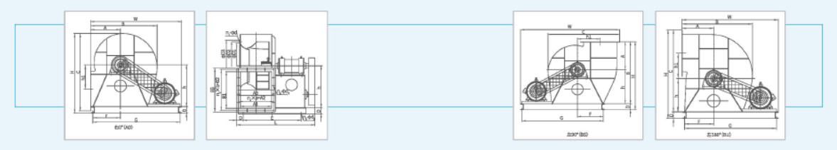 XFB離心風機的外型尺寸 XFB離心風機的外型尺寸